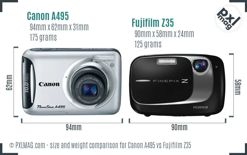 Canon A495 vs Fujifilm Z35 size comparison