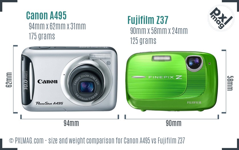 Canon A495 vs Fujifilm Z37 size comparison