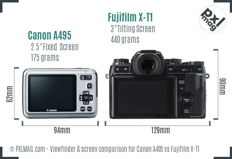Canon A495 vs Fujifilm X-T1 Screen and Viewfinder comparison