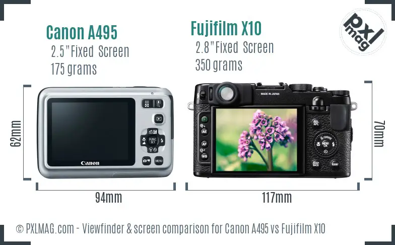 Canon A495 vs Fujifilm X10 Screen and Viewfinder comparison