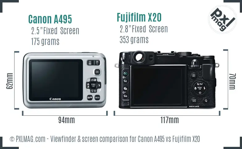 Canon A495 vs Fujifilm X20 Screen and Viewfinder comparison