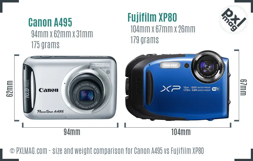 Canon A495 vs Fujifilm XP80 size comparison Canon A495 vs Fujifilm XP80 size comparison