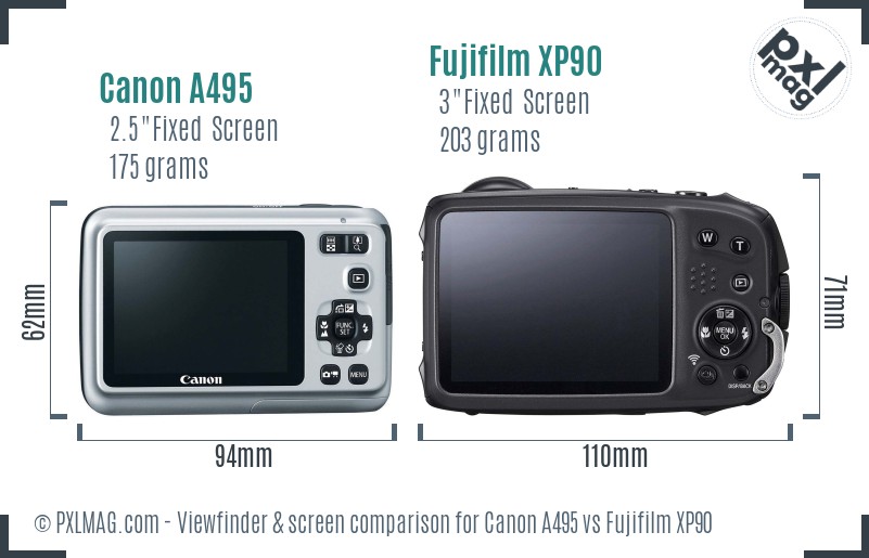 Canon A495 vs Fujifilm XP90 Screen and Viewfinder comparison