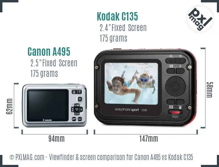 Canon A495 vs Kodak C135 Screen and Viewfinder comparison