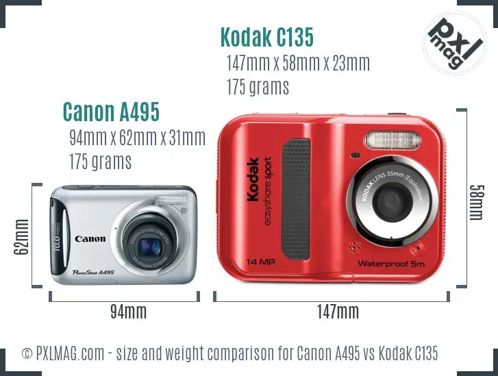 Canon A495 vs Kodak C135 size comparison Canon A495 vs Kodak C135 size comparison