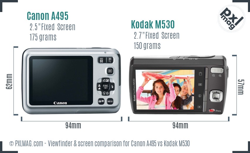 Canon A495 vs Kodak M530 Screen and Viewfinder comparison