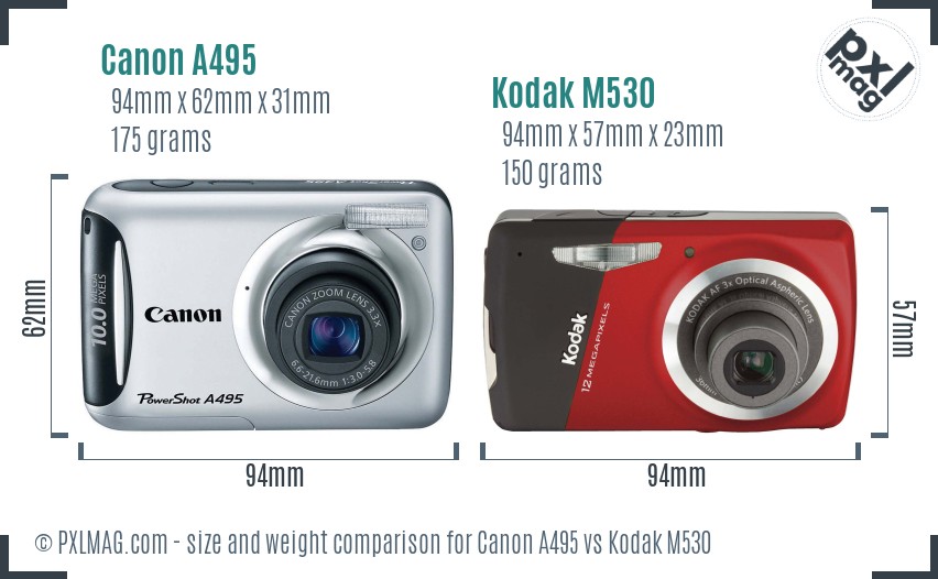 Canon A495 vs Kodak M530 size comparison Canon A495 vs Kodak M530 size comparison