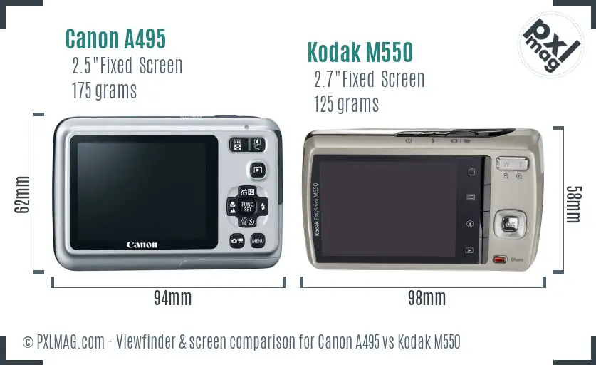 Canon A495 vs Kodak M550 Screen and Viewfinder comparison Canon A495 vs Kodak M550 Screen and Viewfinder comparison