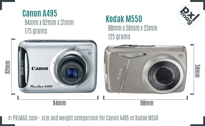 Canon A495 vs Kodak M550 size comparison Canon A495 vs Kodak M550 size comparison