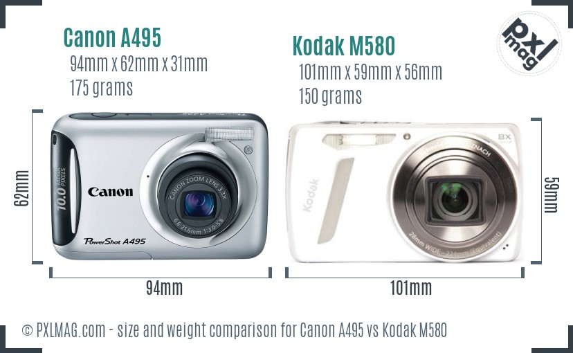 Canon A495 vs Kodak M580 size comparison Canon A495 vs Kodak M580 size comparison