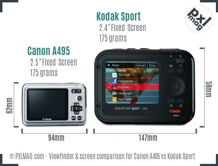 Canon A495 vs Kodak Sport Screen and Viewfinder comparison