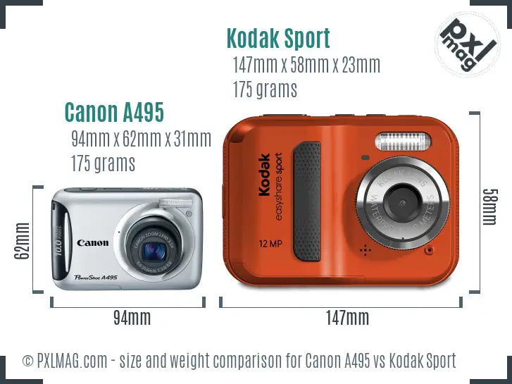 Canon A495 vs Kodak Sport size comparison
