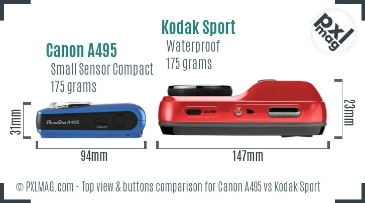 Canon A495 vs Kodak Sport top view buttons comparison