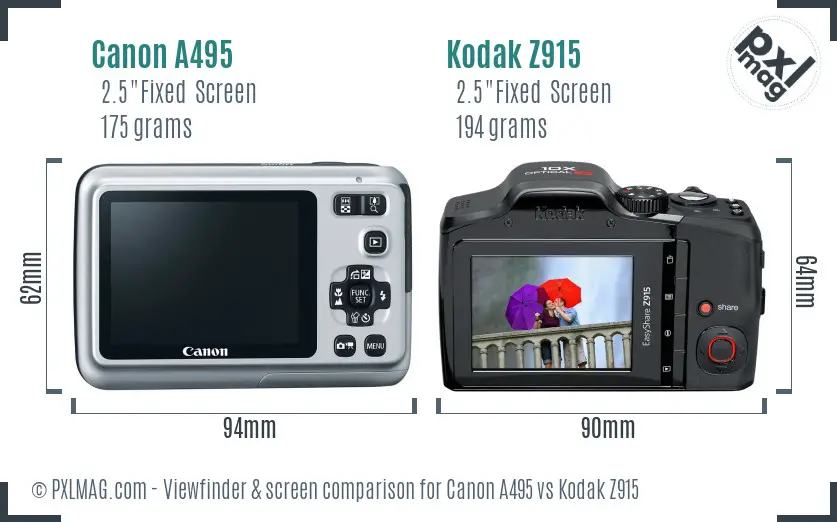 Canon A495 vs Kodak Z915 Screen and Viewfinder comparison Canon A495 vs Kodak Z915 Screen and Viewfinder comparison