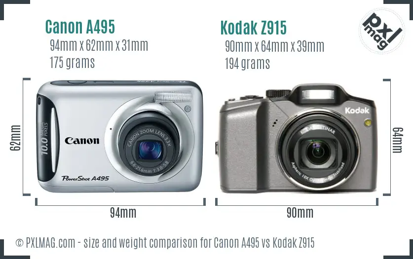Canon A495 vs Kodak Z915 size comparison Canon A495 vs Kodak Z915 size comparison