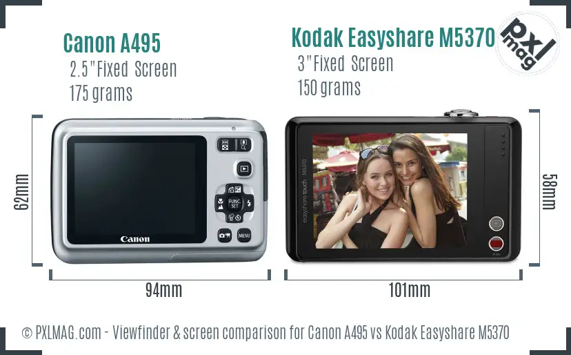 Canon A495 vs Kodak Easyshare M5370 Screen and Viewfinder comparison