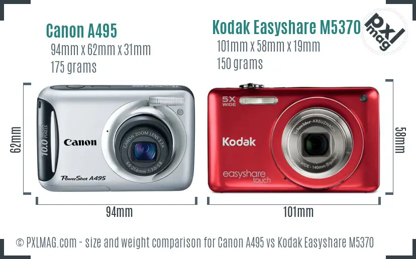 Canon A495 vs Kodak Easyshare M5370 size comparison