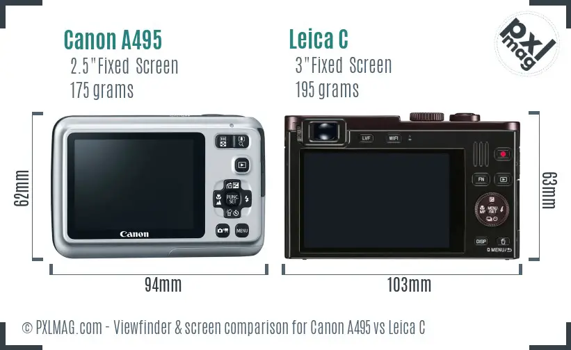 Canon A495 vs Leica C Screen and Viewfinder comparison