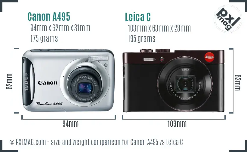 Canon A495 vs Leica C size comparison