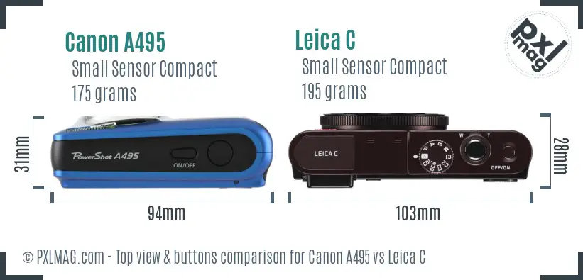 Canon A495 vs Leica C top view buttons comparison