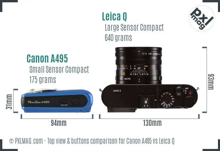 Canon A495 vs Leica Q top view buttons comparison