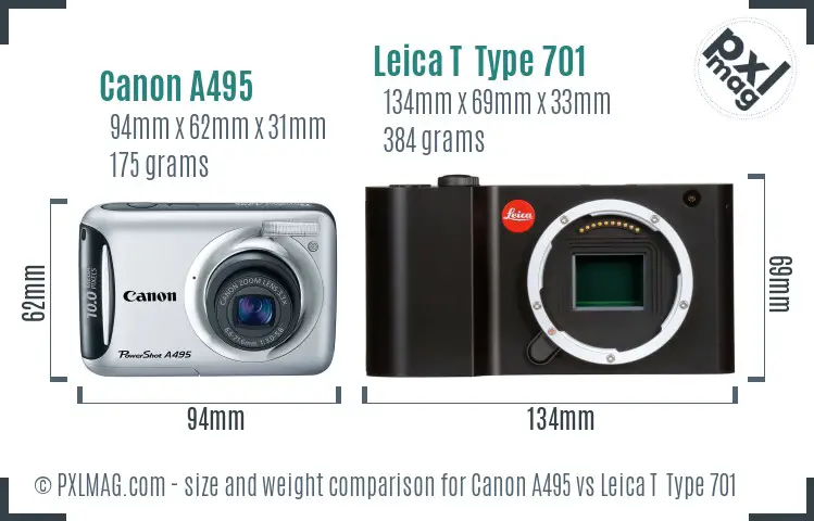 Canon A495 vs Leica T  Type 701 size comparison