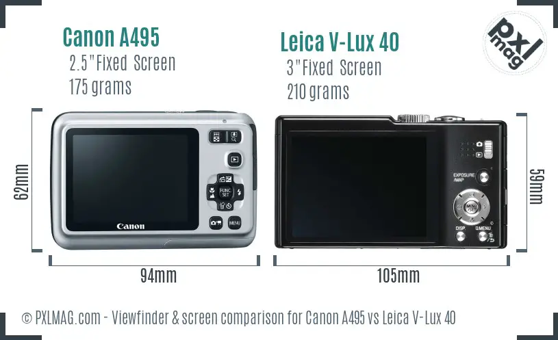 Canon A495 vs Leica V-Lux 40 Screen and Viewfinder comparison