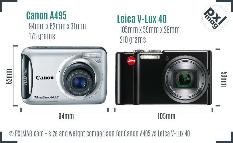 Canon A495 vs Leica V-Lux 40 size comparison