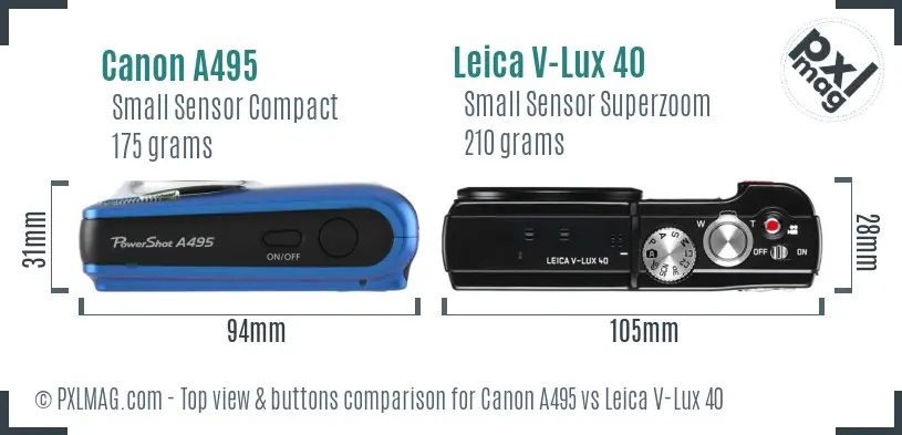 Canon A495 vs Leica V-Lux 40 top view buttons comparison