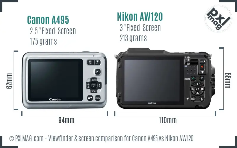 Canon A495 vs Nikon AW120 Screen and Viewfinder comparison