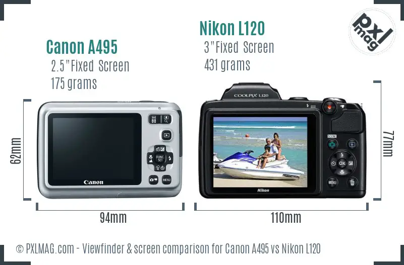 Canon A495 vs Nikon L120 Screen and Viewfinder comparison