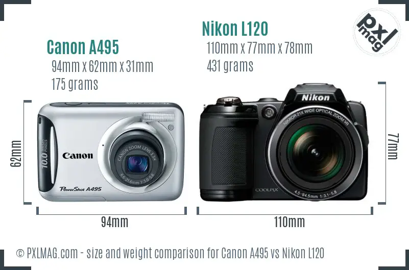 Canon A495 vs Nikon L120 size comparison