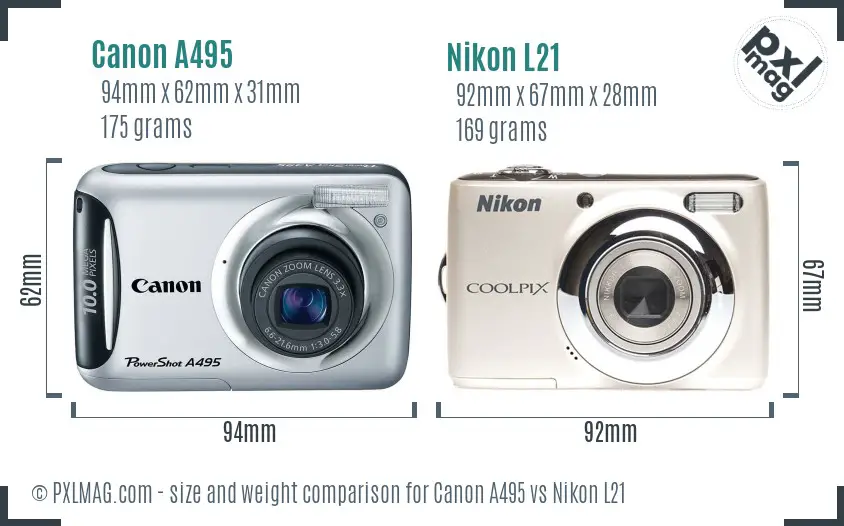 Canon A495 vs Nikon L21 size comparison