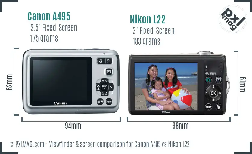 Canon A495 vs Nikon L22 Screen and Viewfinder comparison