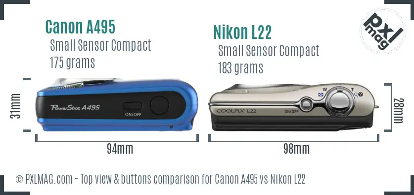 Canon A495 vs Nikon L22 top view buttons comparison
