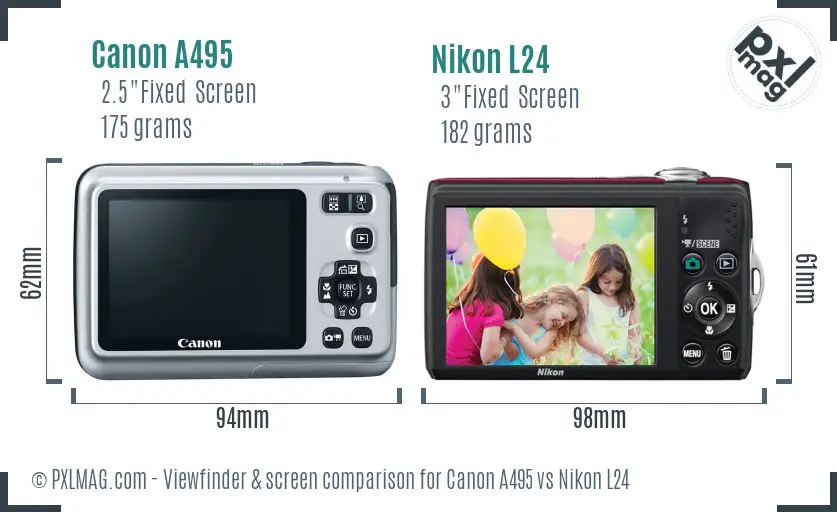 Canon A495 vs Nikon L24 Screen and Viewfinder comparison