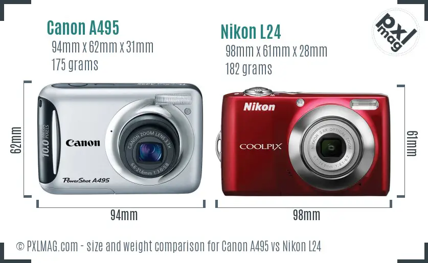 Canon A495 vs Nikon L24 size comparison