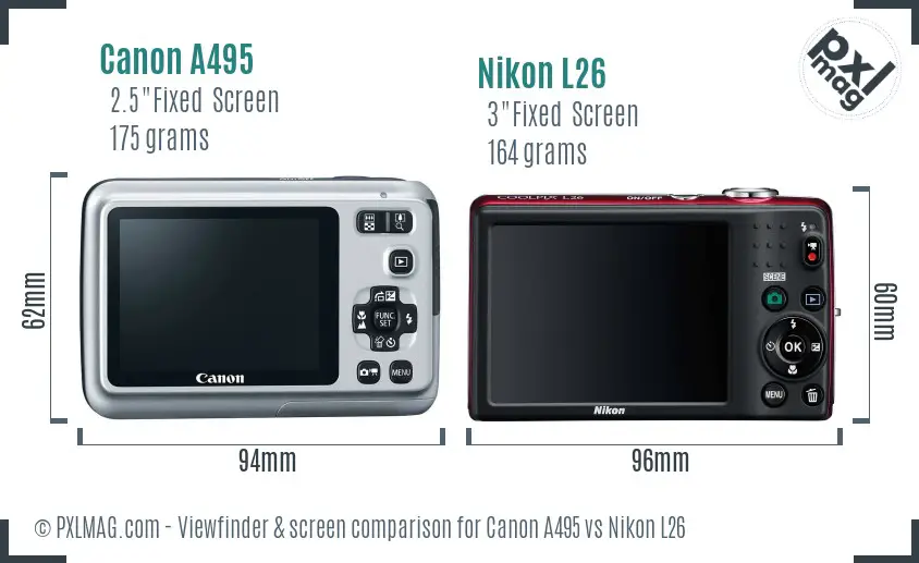 Canon A495 vs Nikon L26 Screen and Viewfinder comparison
