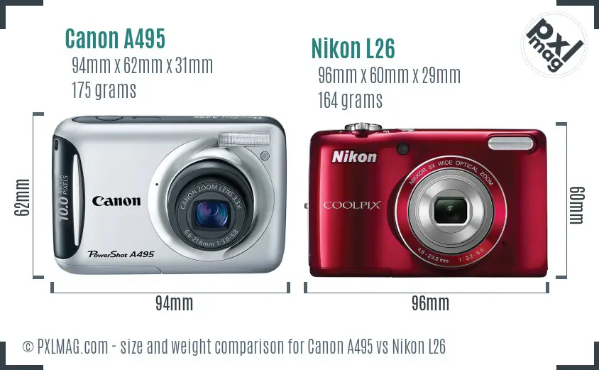 Canon A495 vs Nikon L26 size comparison