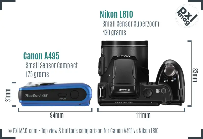 Canon A495 vs Nikon L810 top view buttons comparison Canon A495 vs Nikon L810 top view buttons comparison