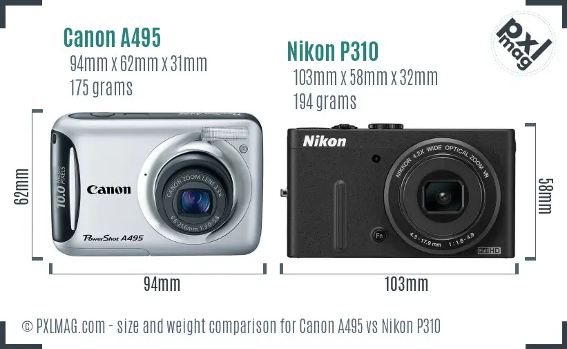 Canon A495 vs Nikon P310 size comparison