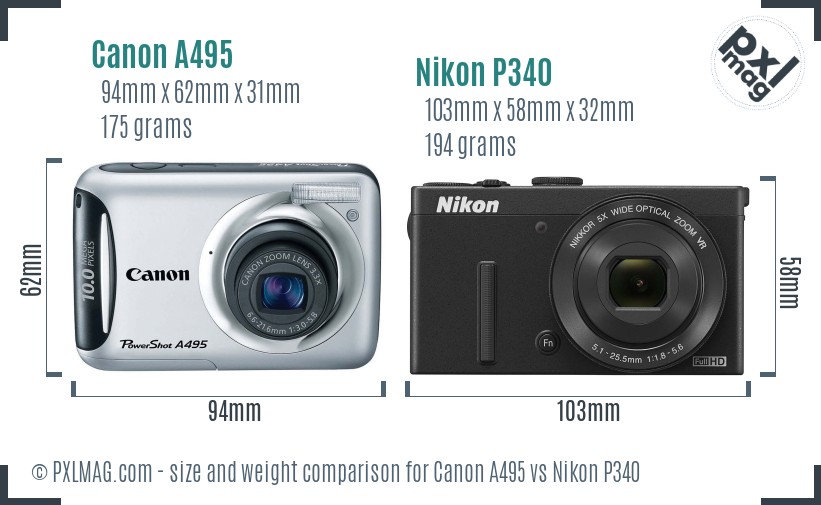 Canon A495 vs Nikon P340 size comparison Canon A495 vs Nikon P340 size comparison