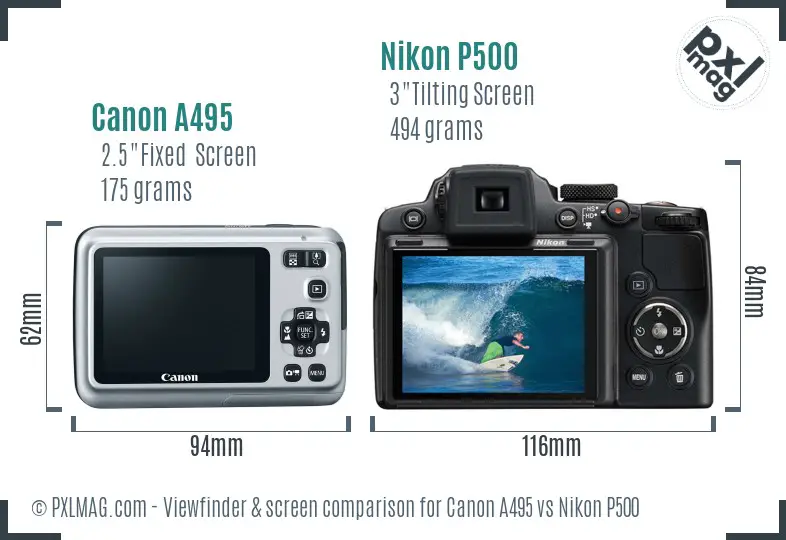 Canon A495 vs Nikon P500 Screen and Viewfinder comparison