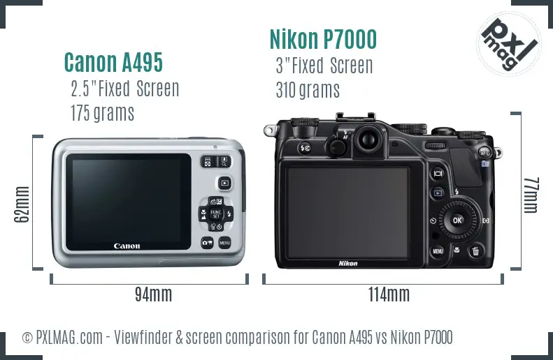 Canon A495 vs Nikon P7000 Screen and Viewfinder comparison