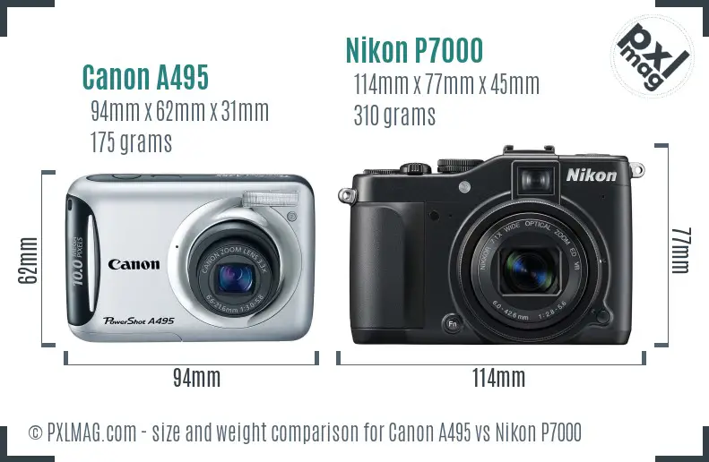 Canon A495 vs Nikon P7000 size comparison