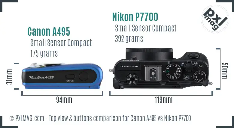 Canon A495 vs Nikon P7700 top view buttons comparison