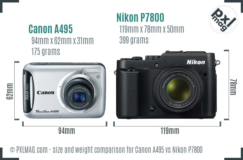 Canon A495 vs Nikon P7800 size comparison