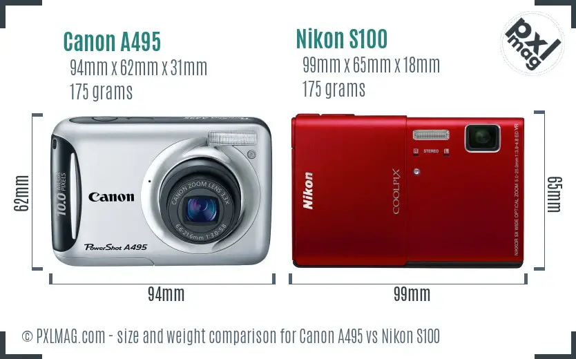 Canon A495 vs Nikon S100 size comparison Canon A495 vs Nikon S100 size comparison