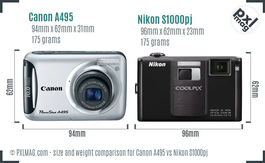 Canon A495 vs Nikon S1000pj size comparison Canon A495 vs Nikon S1000pj size comparison