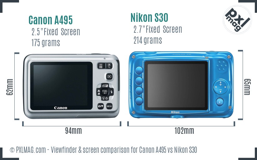 Canon A495 vs Nikon S30 Screen and Viewfinder comparison